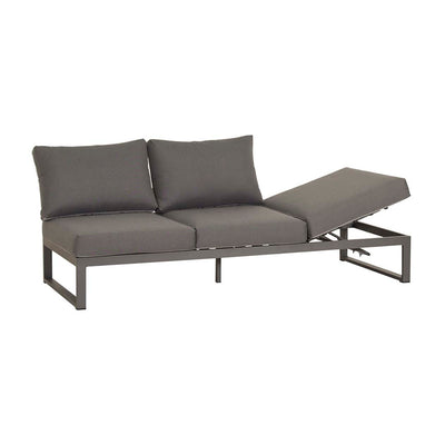 Aluminium 3 seater modular lounge with charcoal frame and cushions, part of Denver outdoor furniture set, can be transformed into a sun lounger or balcony set.